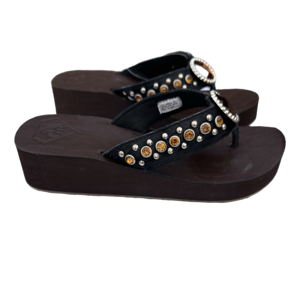NWT Cowgirl Jewels Fur Platform Flip Flops / Wedges w/Amber Rhinestones (CJ42)
